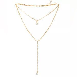 Macy's Gold Tone Clear Cubic Zirconia Double Chain Necklace New